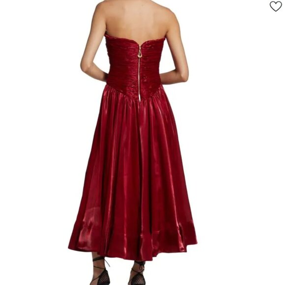 Aje Regent Strapless Drop Waist Midi Dress in Garnet Red - Picture 3 of 14